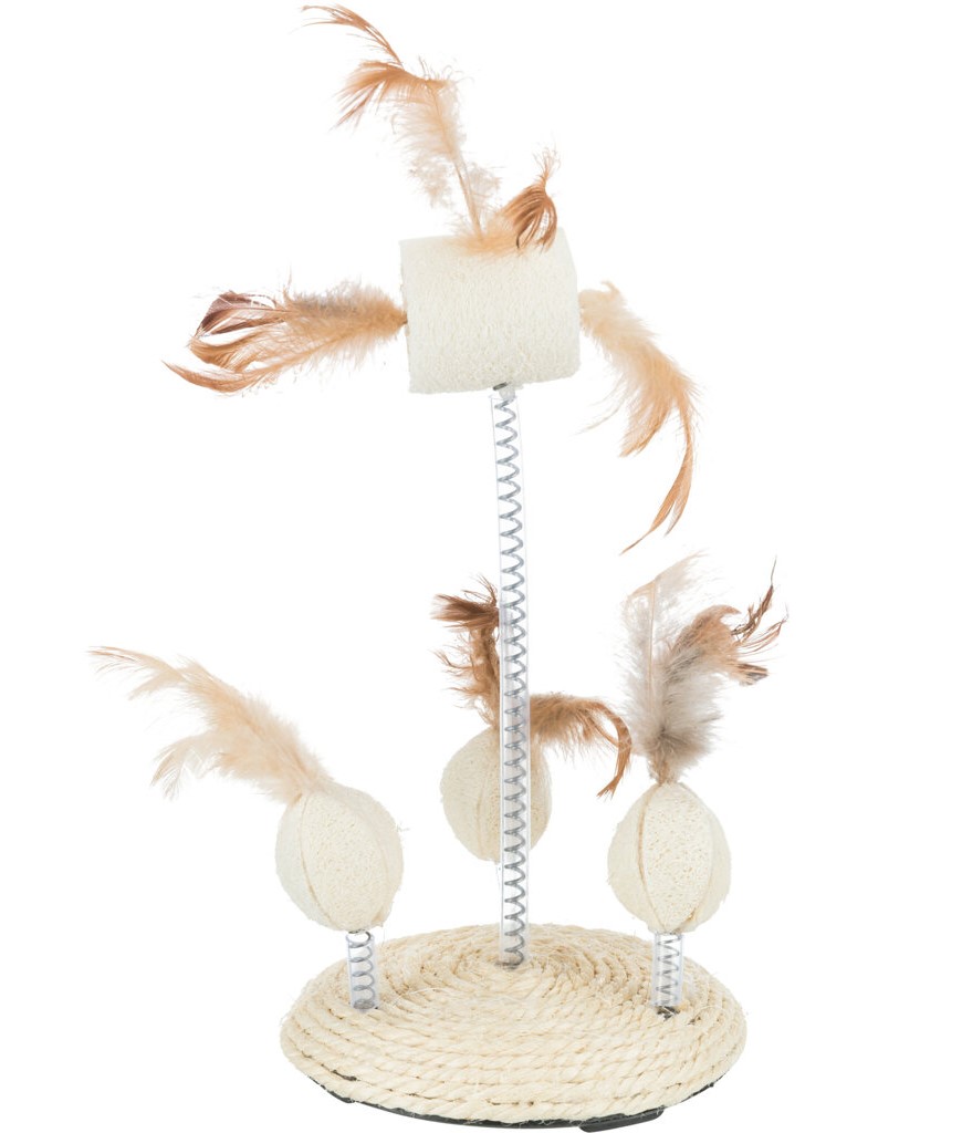 Přírodní hračka na pružině (lufa, peří) 15x30 cm